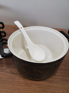 15-Piece Black Ceramic Soup Bowl Set with Wooden Stand