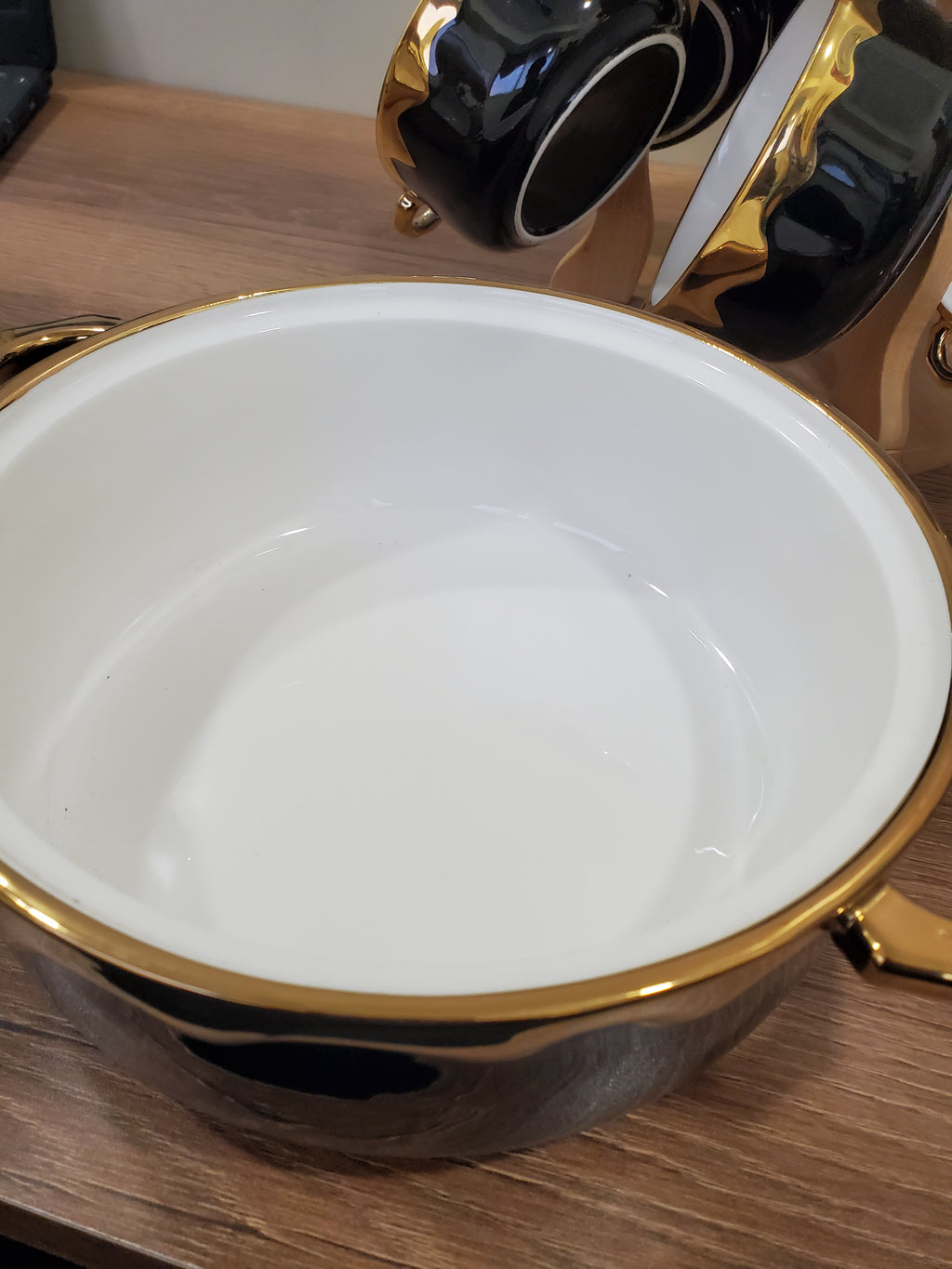 7-Piece Black Ceramic Soup Bowl Set with Wooden Stand