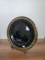 Decorative Black Glass Platter with Gold Greek Border (14-3)