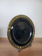 Decorative Black Glass Platter with Gold Greek Border (14-3)
