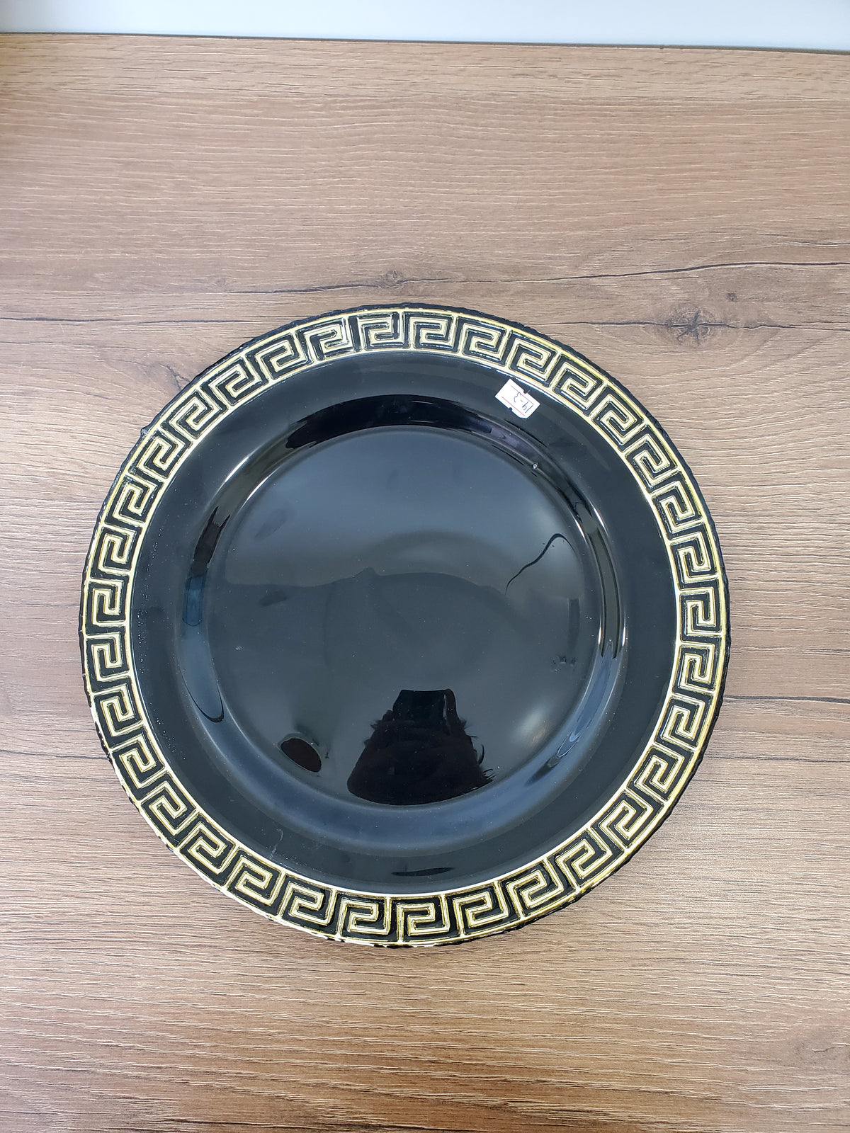 Decorative Black Glass Platter with Gold Greek Border (14-3)