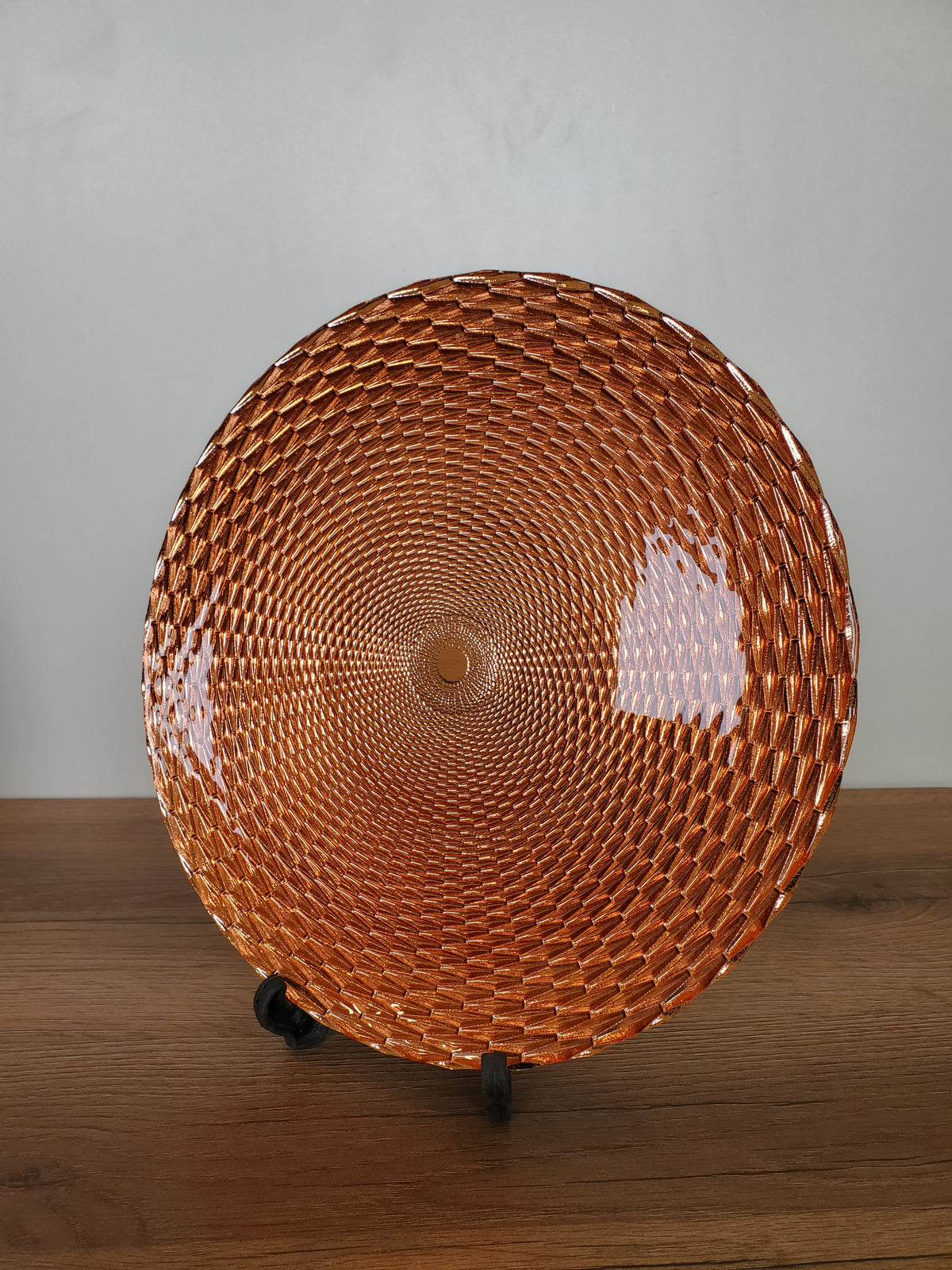 Decorative Glass Platter Woven Amber Design (14-5)