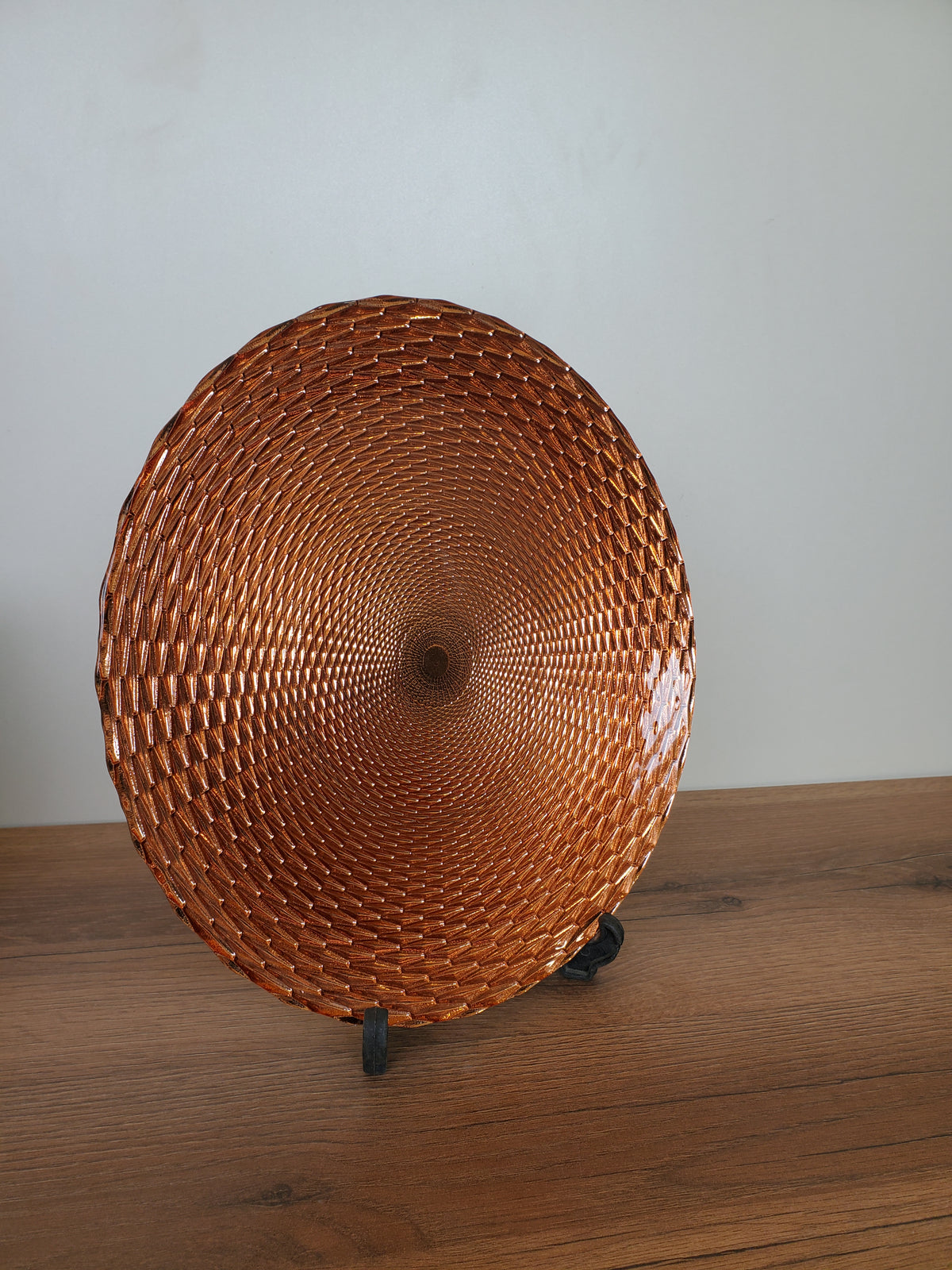 Decorative Glass Platter Woven Amber Design (14-5)
