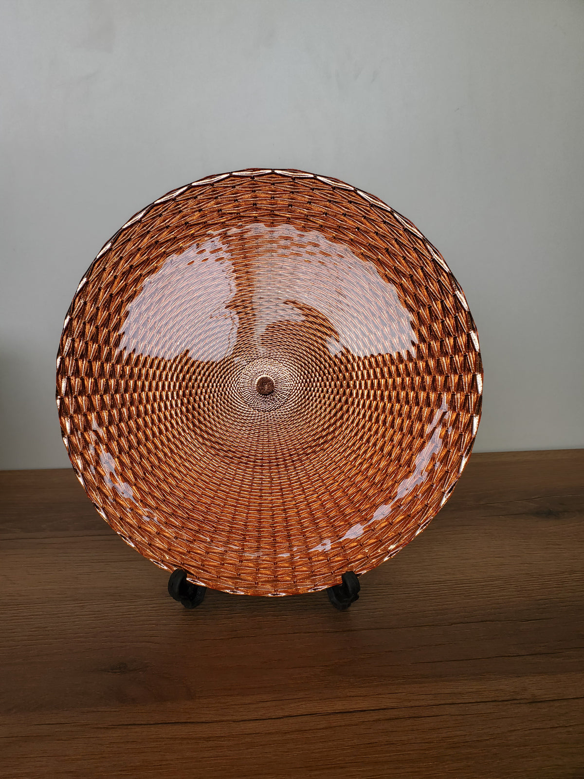 Decorative Glass Platter Woven Amber Design (14-5)