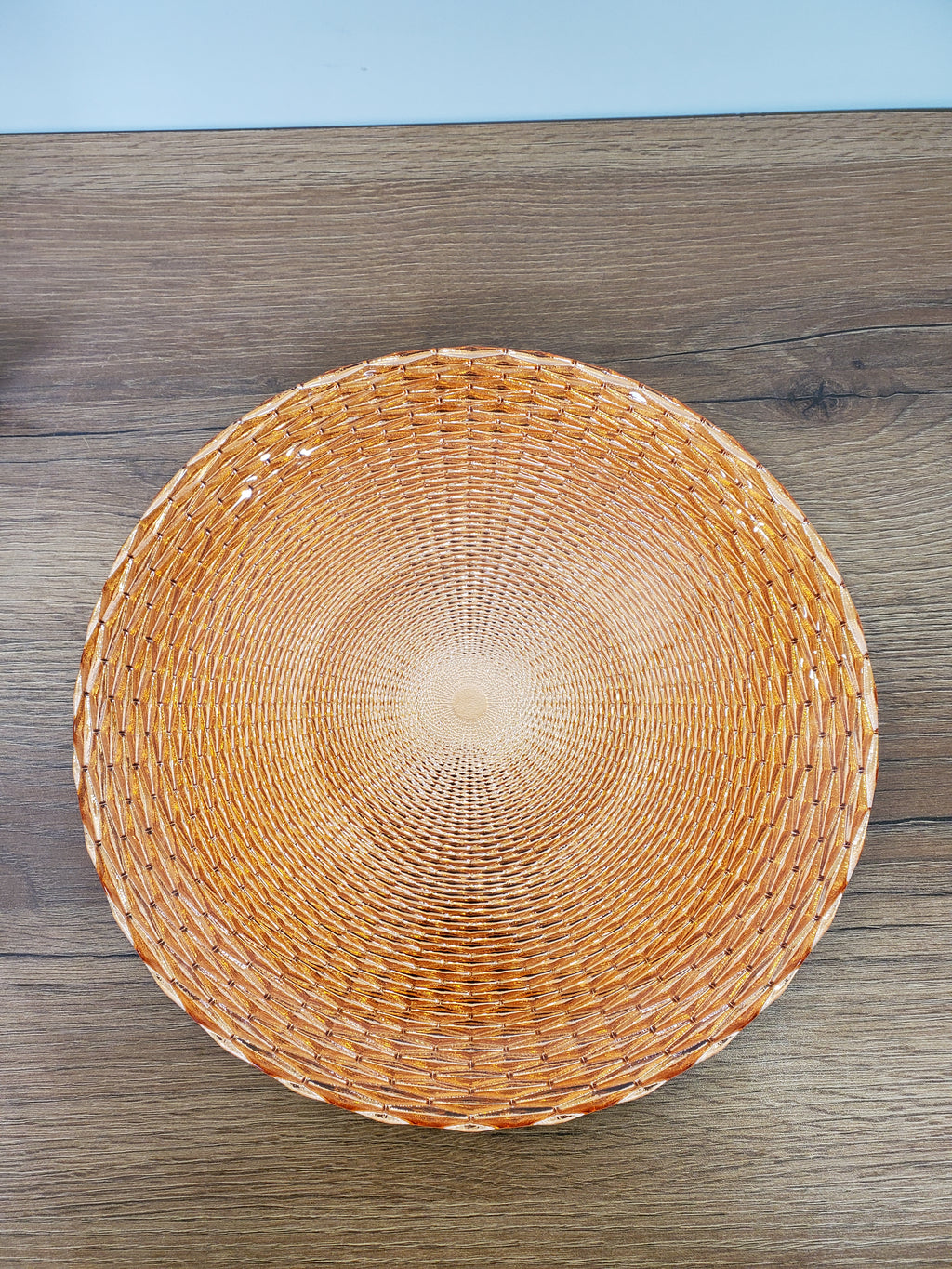Decorative Glass Platter Woven Amber Design (14-5)