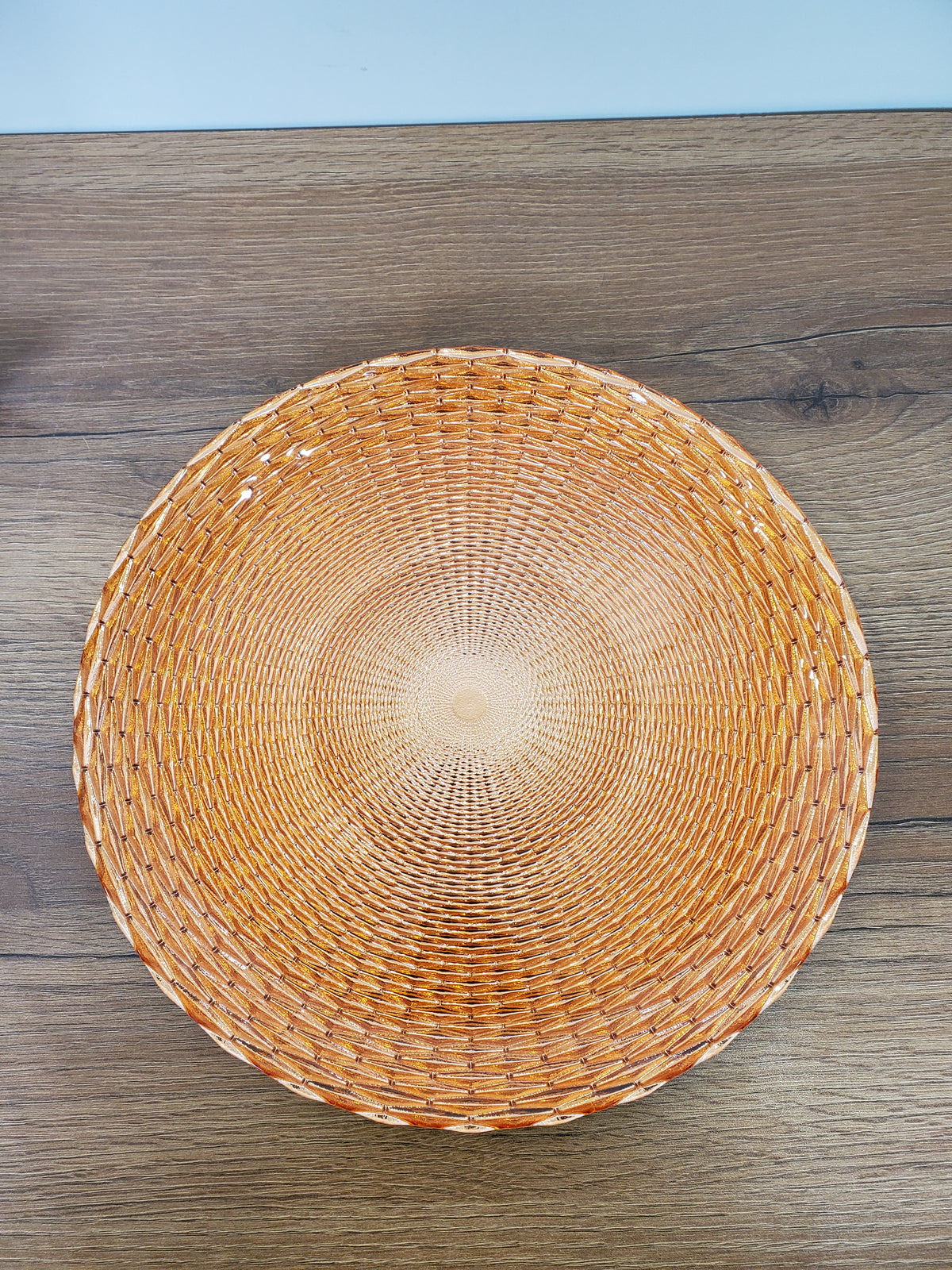 Decorative Glass Platter Woven Amber Design (14-5)
