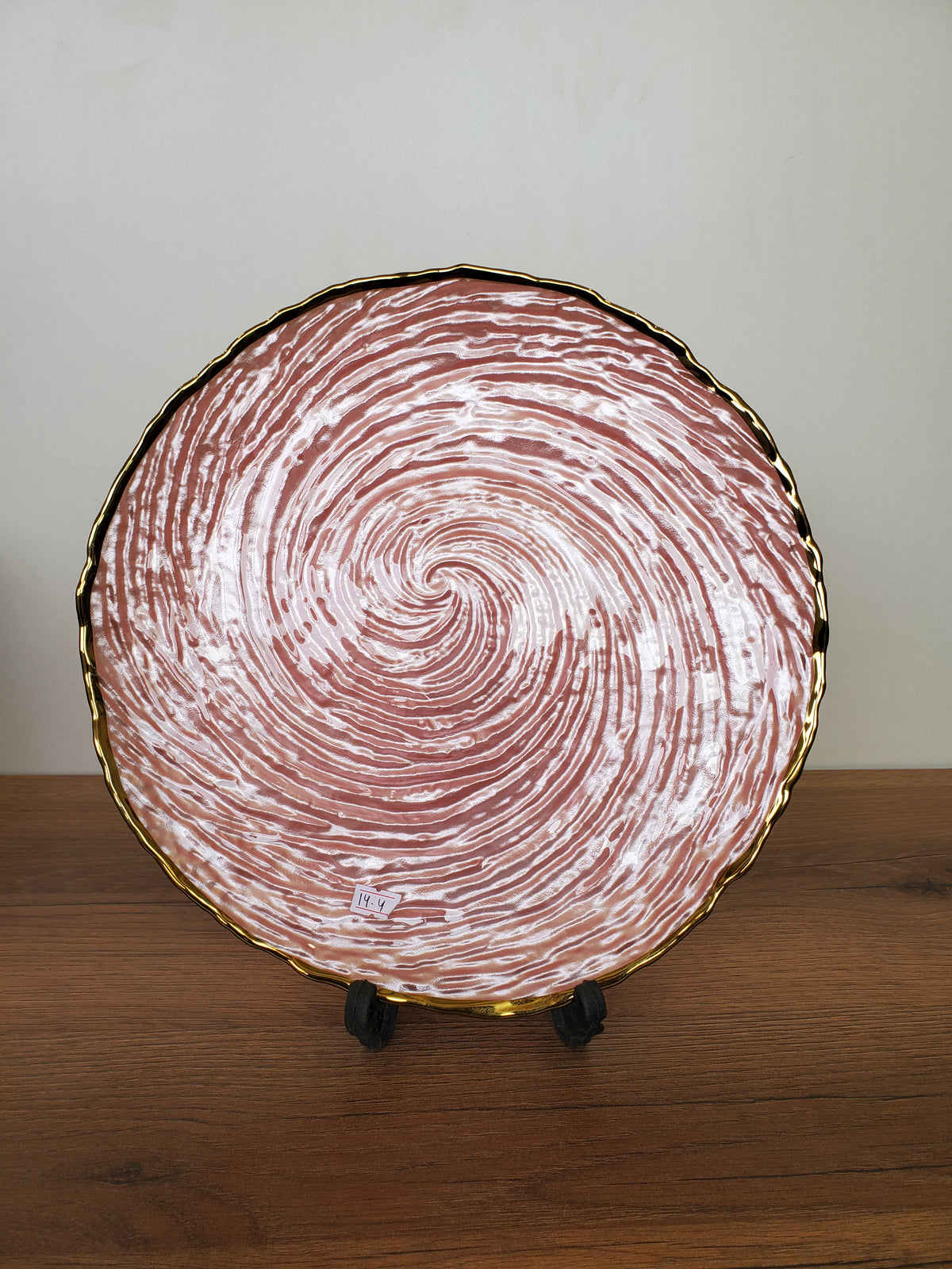 Decorative Glass Platter Pink Marble Design (14-4)