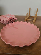 8-Piece Cake Serving Set Pink Marble Design With Wooden Stand (8-18)