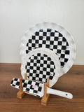 8-Piece Cake Serving Set Checkered Design With Wooden Stand (8-24)