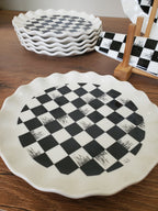 8-Piece Cake Serving Set Checkered Design With Wooden Stand (8-24)