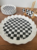 8-Piece Cake Serving Set Checkered Design With Wooden Stand (8-24)