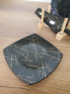 8-Piece Cake Serving Set Black Marble Design With Wooden Stand (8-23)