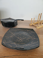8-Piece Cake Serving Set Black Marble Design With Wooden Stand (8-23)