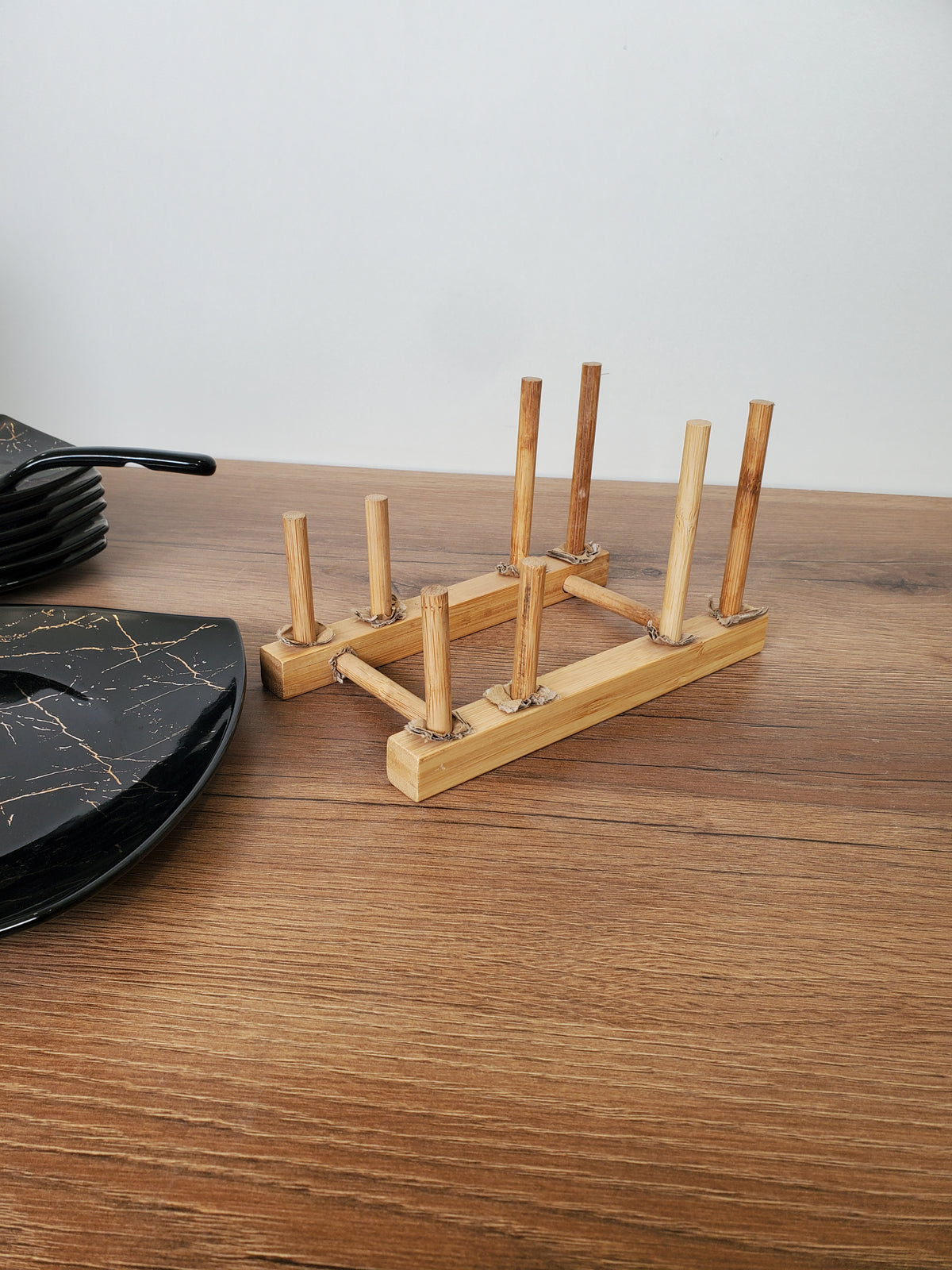 8-Piece Cake Serving Set Black Marble Design With Wooden Stand (8-23)