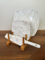 8-Piece Cake Serving Set White Marble Design With Wooden Stand (8-22)