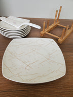 8-Piece Cake Serving Set White Marble Design With Wooden Stand (8-22)