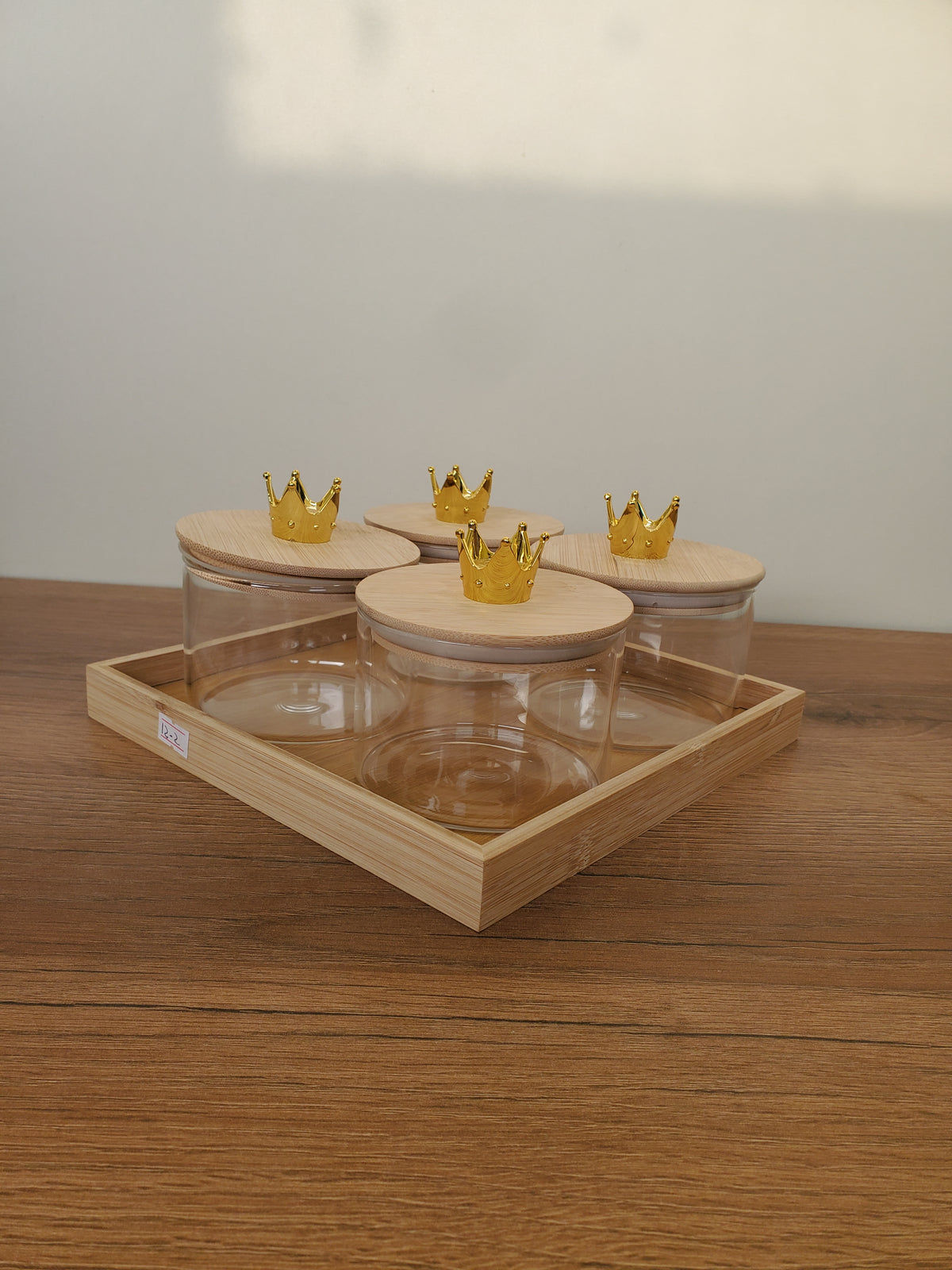 4-Piece Storage Container Set with Wooden Tray (12-2)