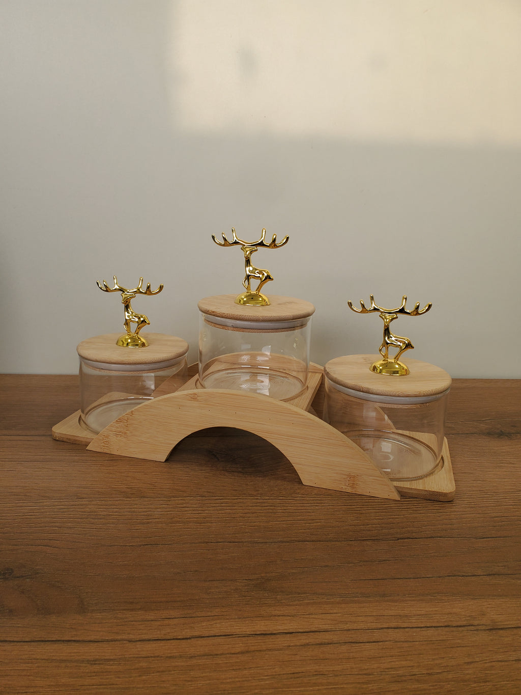 3-Piece Storage Container Set with Wooden Rainbow Stand (12-1)