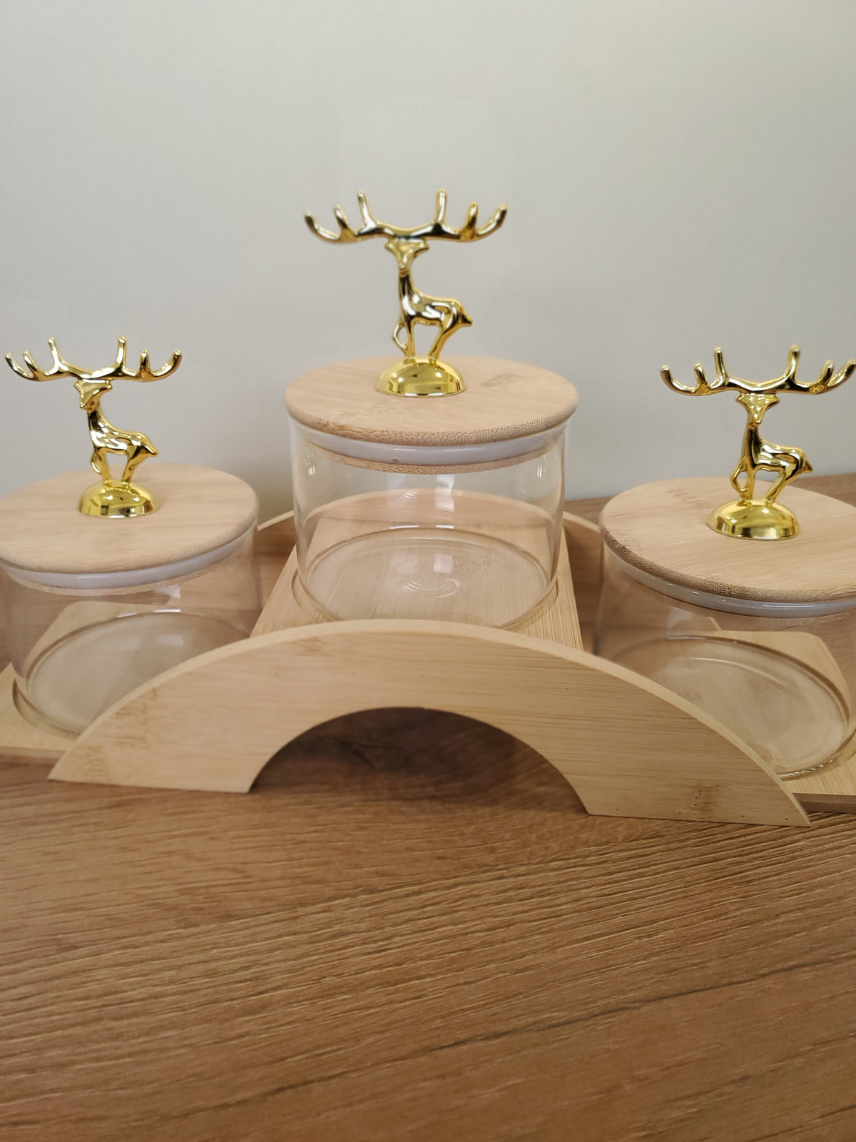 3-Piece Storage Container Set with Wooden Rainbow Stand (12-1)