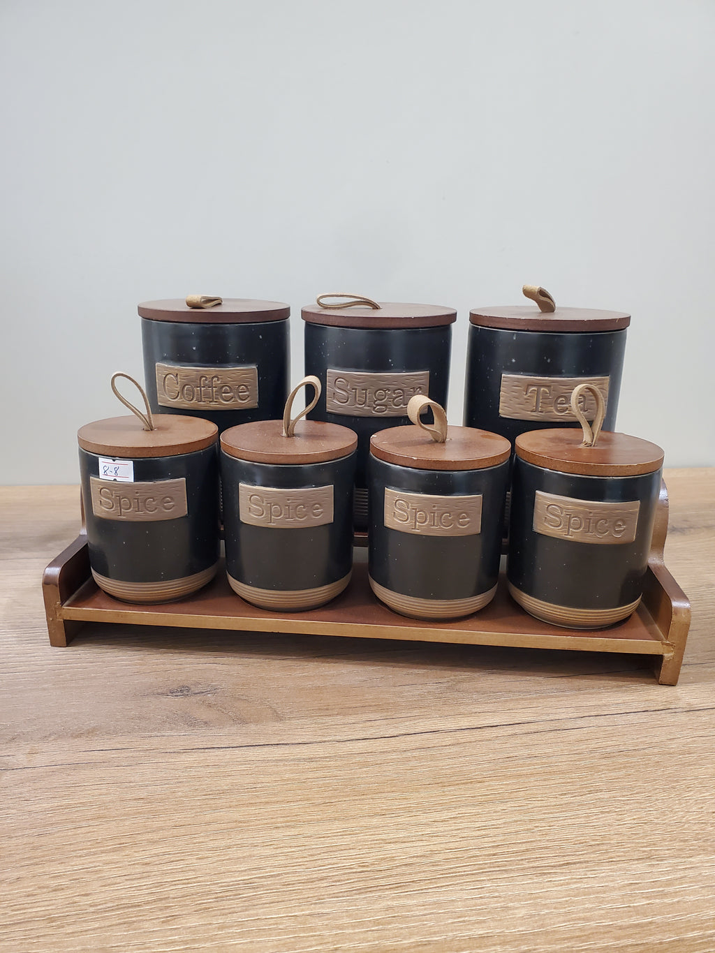 7-Piece Ceramic Storage Jar Set with Wooden Tray (8-8)