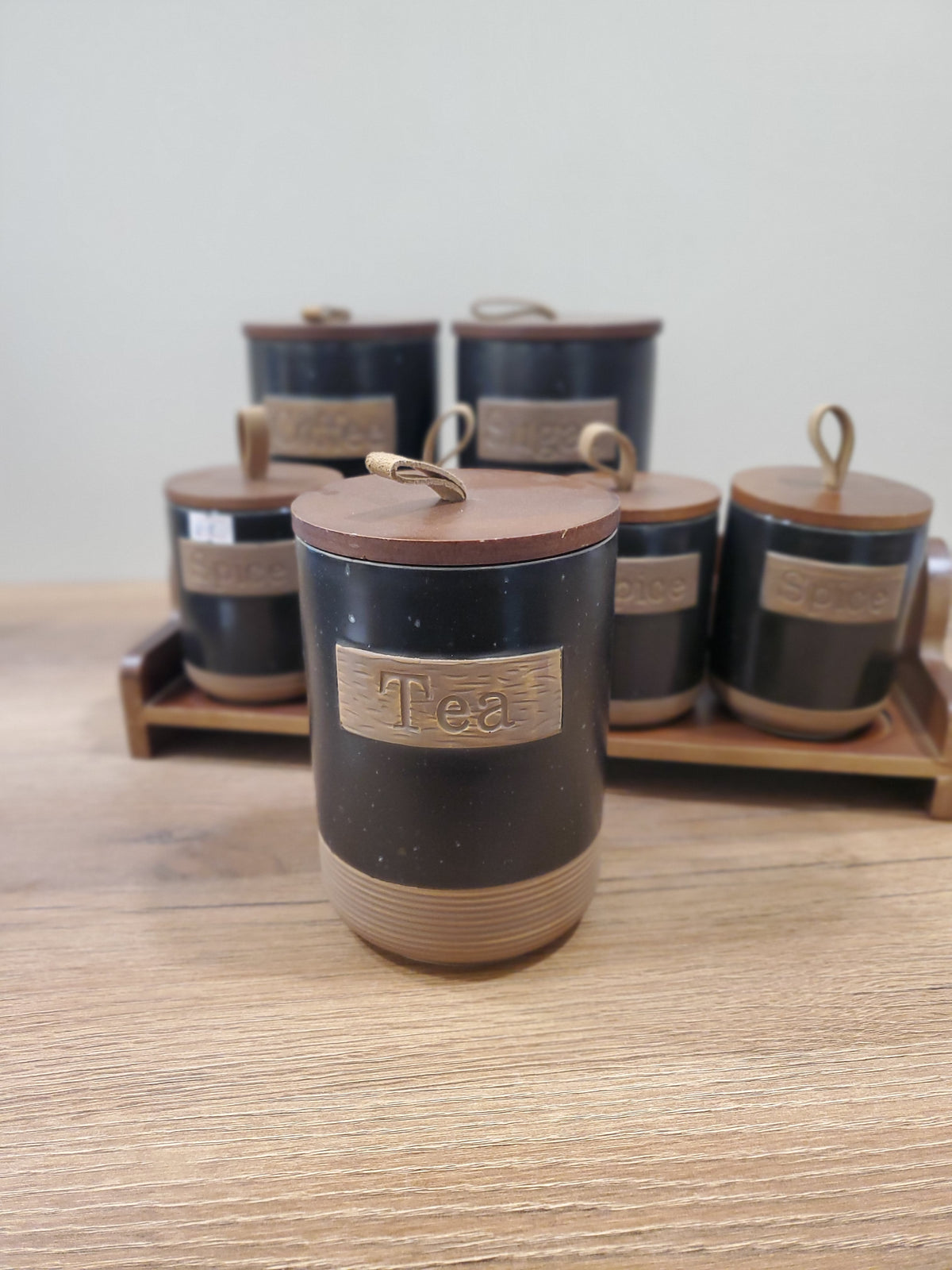 7-Piece Ceramic Storage Jar Set with Wooden Tray (8-8)
