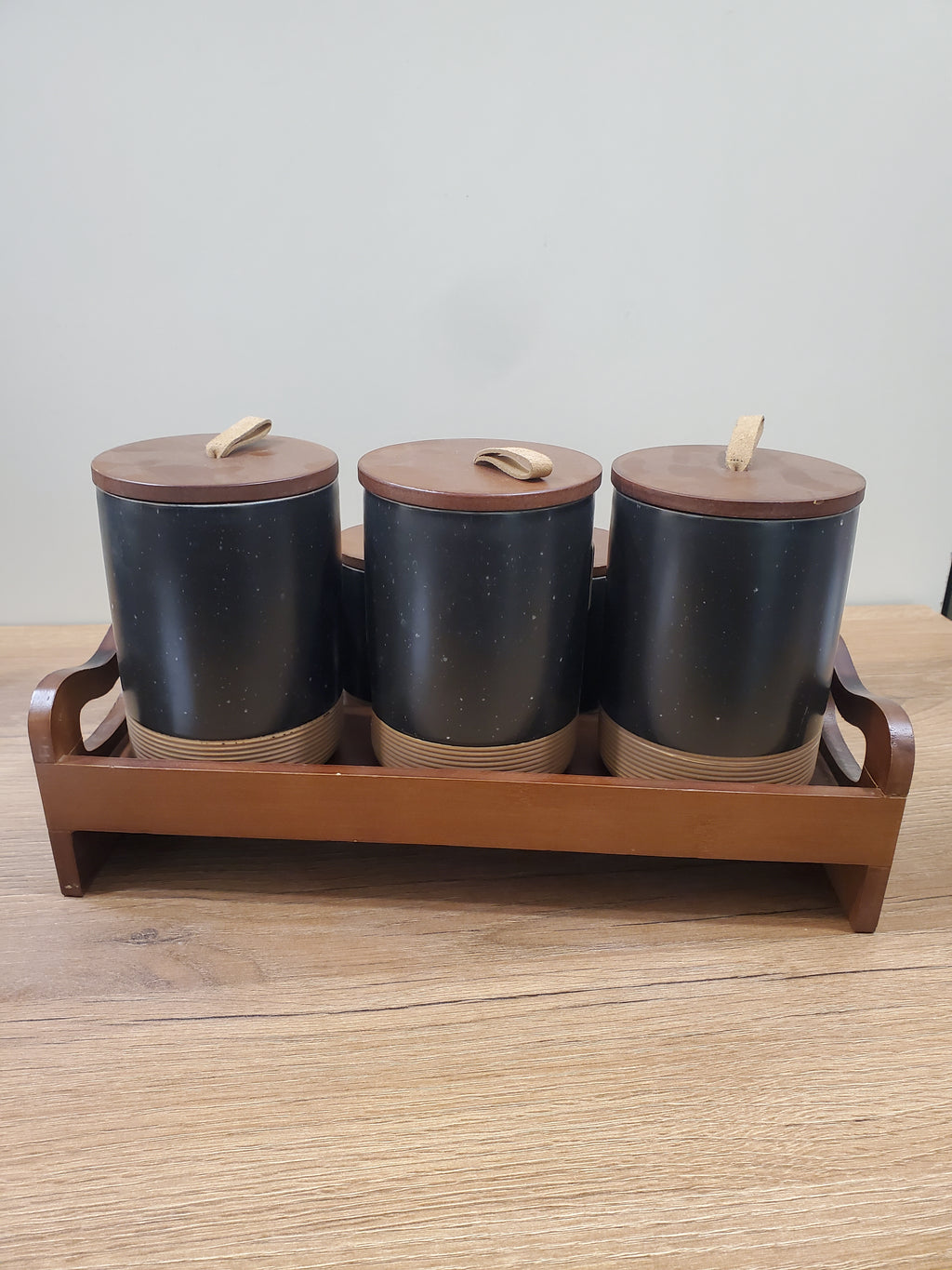 7-Piece Ceramic Storage Jar Set with Wooden Tray (8-8)
