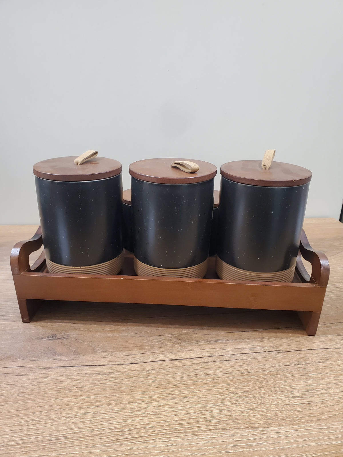 7-Piece Ceramic Storage Jar Set with Wooden Tray (8-8)