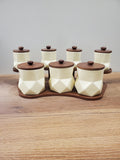 7-Piece Ceramic Storage Jar Set with Wooden Tray (8-14)