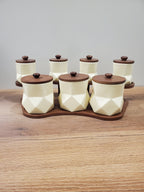 7-Piece Ceramic Storage Jar Set with Wooden Tray (8-14)