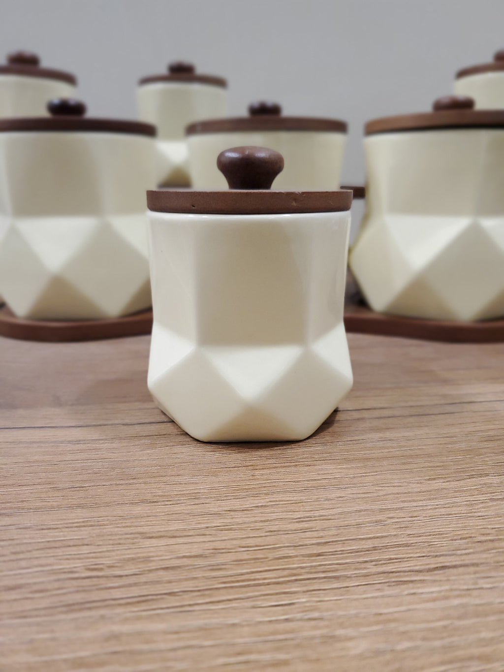 7-Piece Ceramic Storage Jar Set with Wooden Tray (8-14)