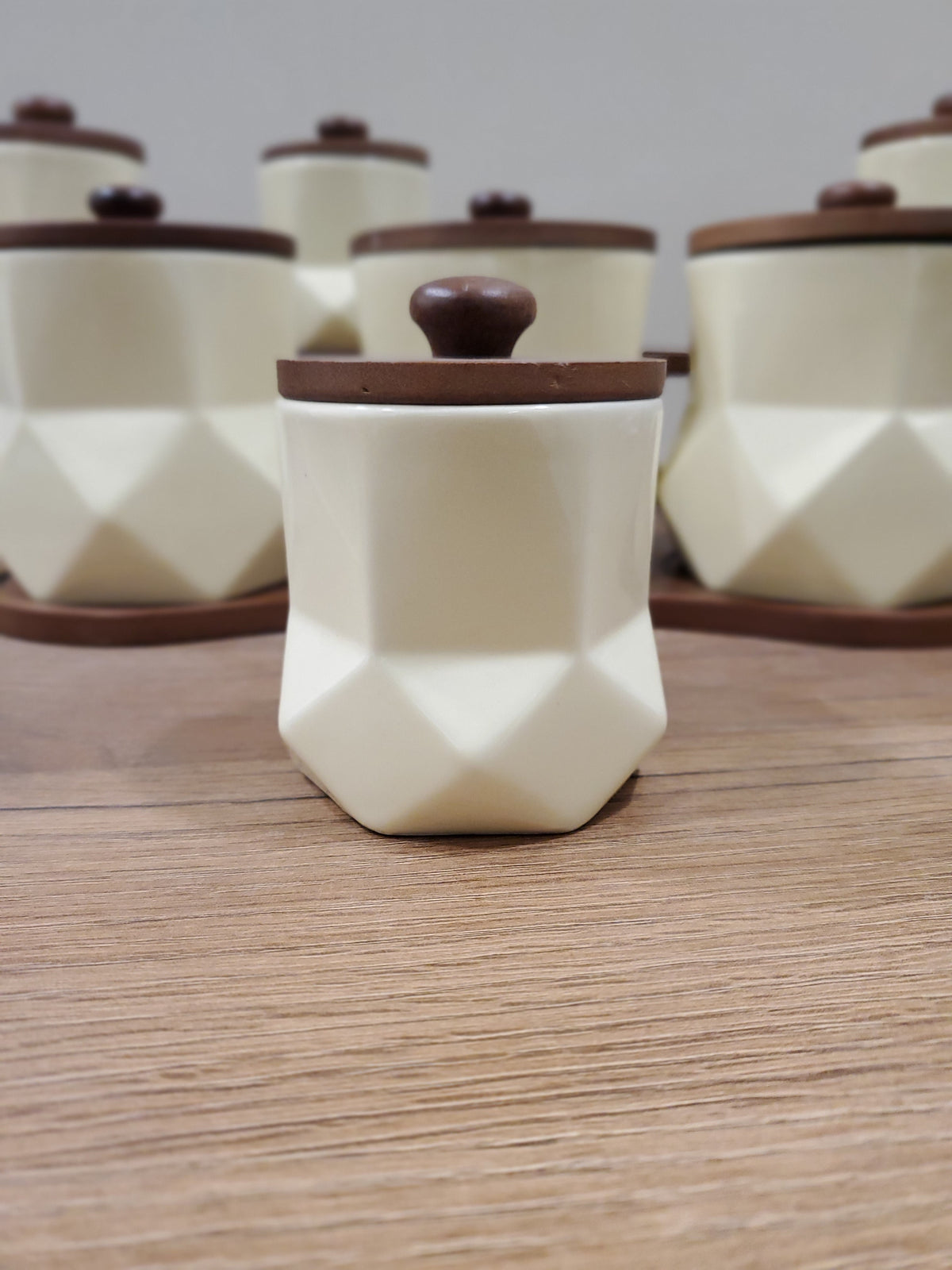 7-Piece Ceramic Storage Jar Set with Wooden Tray (8-14)