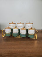 7-Piece Ceramic Kitchen Storage Jar Set with Gold Iron Stand (10-1)