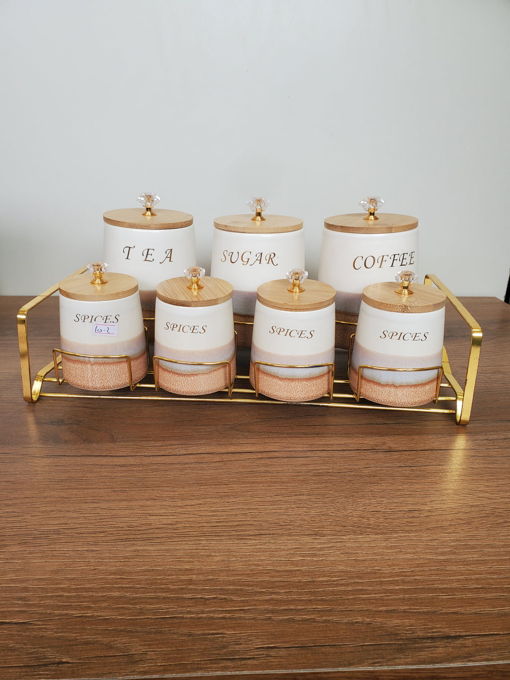 7-Piece Ceramic Kitchen Storage Jar Set with Gold Iron Stand (10-2)