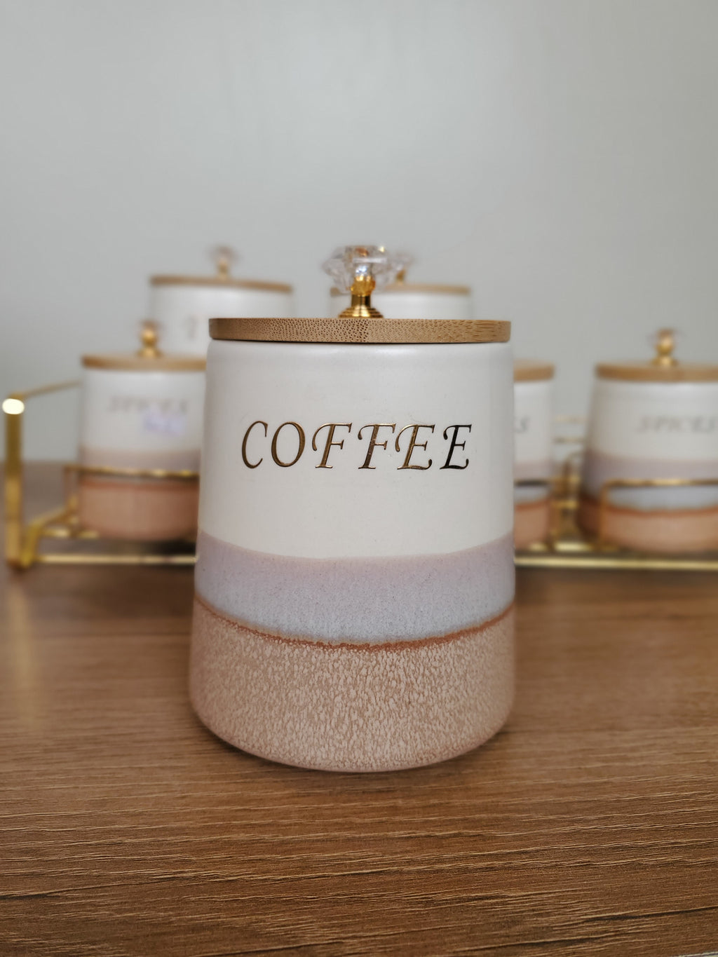7-Piece Ceramic Kitchen Storage Jar Set with Gold Iron Stand (10-2)