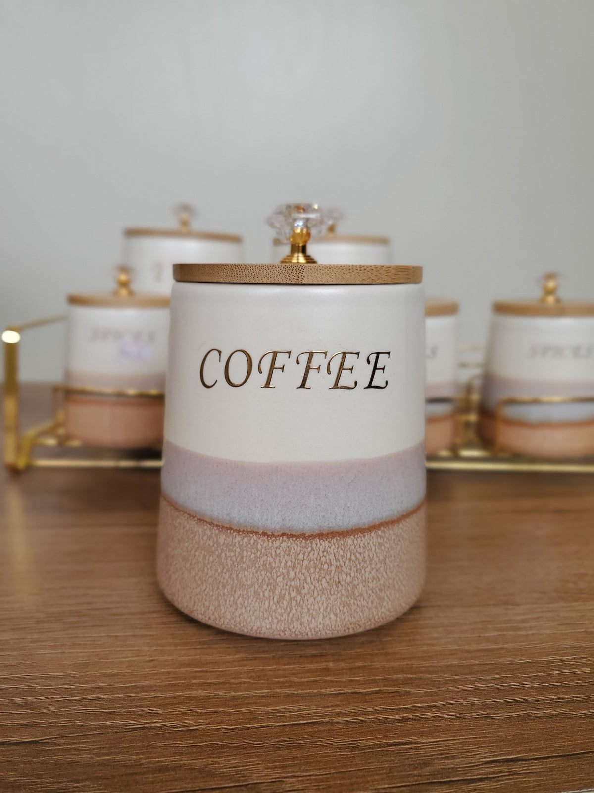 7-Piece Ceramic Kitchen Storage Jar Set with Gold Iron Stand (10-2)