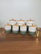 7-Piece Ceramic Kitchen Storage Jar Set with Gold Iron Stand (10-3)