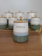 7-Piece Ceramic Kitchen Storage Jar Set with Gold Iron Stand (10-3)