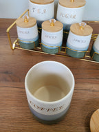 7-Piece Ceramic Kitchen Storage Jar Set with Gold Iron Stand (10-3)