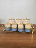 7-Piece Ceramic Kitchen Storage Jar Set with Gold Iron Stand (10-4)
