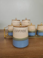 7-Piece Ceramic Kitchen Storage Jar Set with Gold Iron Stand (10-4)