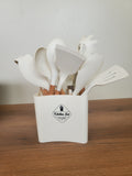 Premium Ivory Silicone Kitchen Utensil Set with Wooden Handles (WT013)
