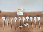 Premium Ivory Silicone Kitchen Utensil Set with Wooden Handles (WT013)