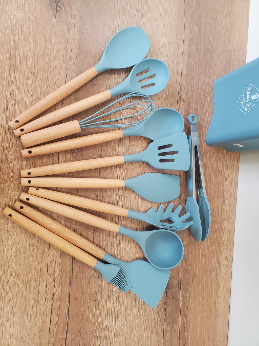 Luxury Beige Silicone Cooking Utensil Set with Holder (WT014)