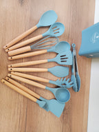 Luxury Beige Silicone Cooking Utensil Set with Holder (WT014)