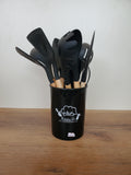 Premium Black Silicone Kitchen Utensil Set with Holder – 12 Pieces (WT008-6)