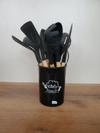 Premium Black Silicone Kitchen Utensil Set with Holder – 12 Pieces (WT008-6)