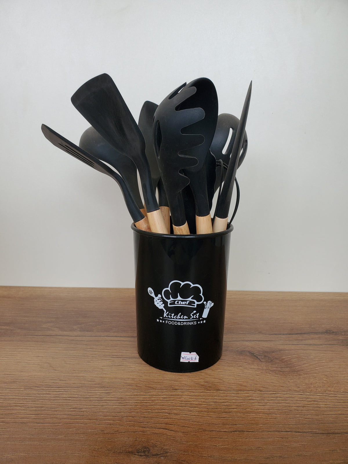 Premium Black Silicone Kitchen Utensil Set with Holder – 12 Pieces (WT008-6)