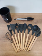 Premium Black Silicone Kitchen Utensil Set with Holder – 12 Pieces (WT008-6)