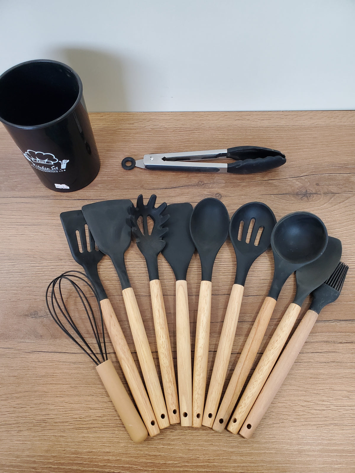 Premium Black Silicone Kitchen Utensil Set with Holder – 12 Pieces (WT008-6)