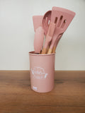 Premium Silicone Kitchen Utensil Set with Holder – 12 Pieces (WT008-1 | Pink)